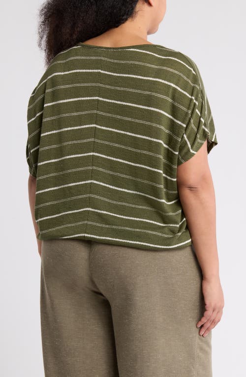 Max Studio Stripe Dolman Sleeve Bubble Hem Top In Green