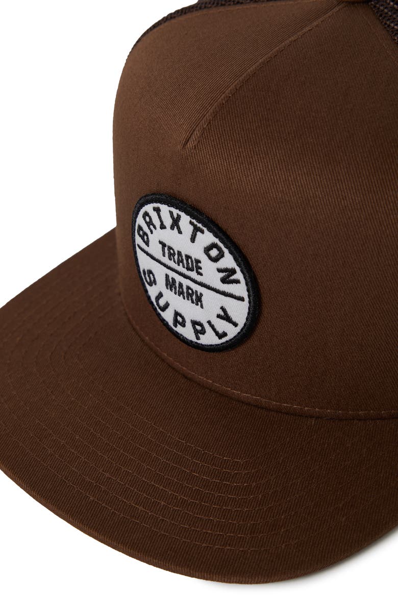 Brixton Oath Logo Patch Snapback Trucker Hat, Alternate, color, Pinecone Brown/ Pinecone Brown