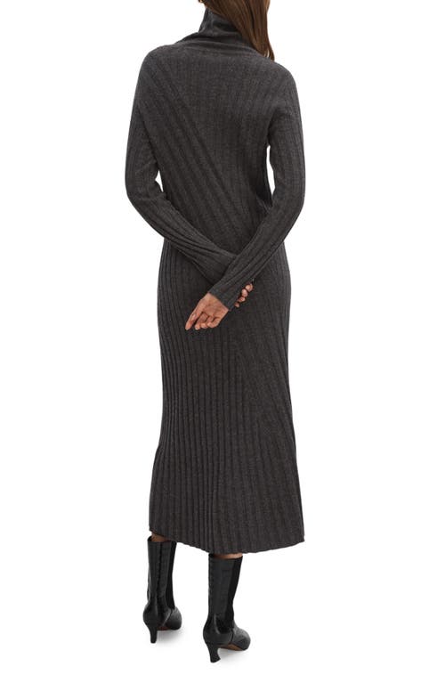 Reiss Cady Long Sleeve Mixed Rib Midi Sweater Dress In Charcoal