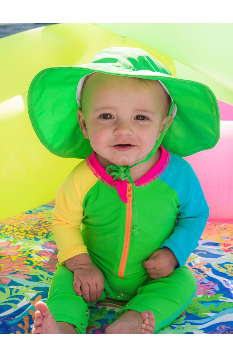 RuffleButts Unisex UPF50+ Sun Protective Hat, Alternate, color, Neon Lime