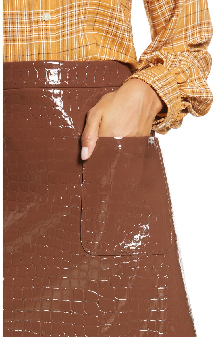x Atlantic-Pacific Croc Embossed Faux Leather Miniskirt, Alternate, color, BROWN SOIL