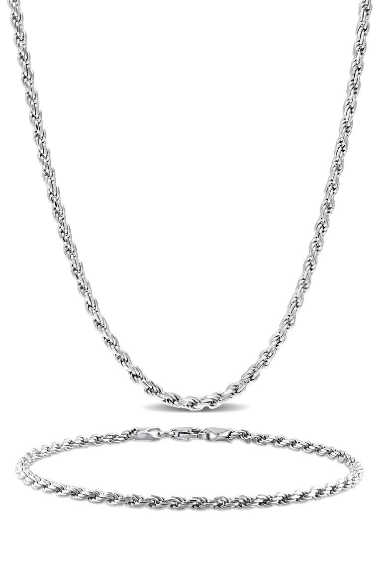 Rope Chain Necklace & Bracelet Set, Main, color, SILVER