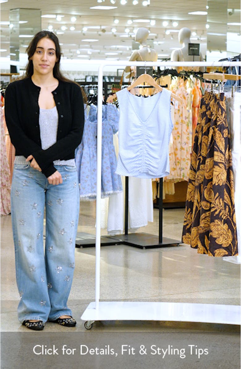 Micro Check Ruched Cotton Blend Top, sales video thumbnail