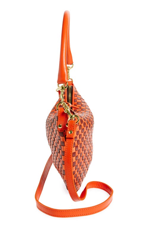 Shop Clare V . Petit Moyen Woven Leather Messenger Bag In Bright Poppy & Bordeaux Woven