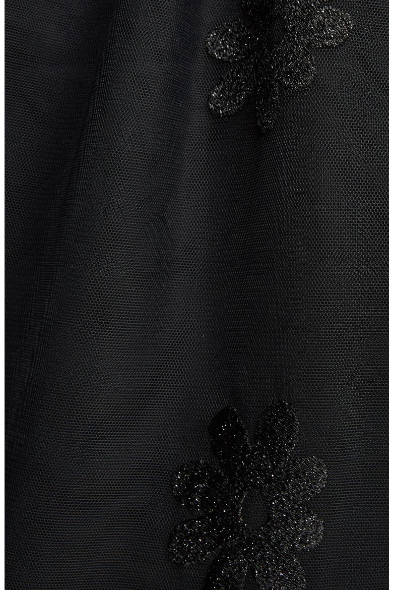 Teddy Floral Embroidered Tulle Dress with Feather and Faux Fur Trim, Alternate, color, BLACK BLACK