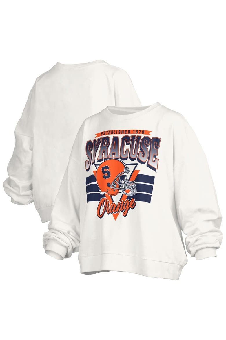 Women's Pressbox White Syracuse Orange Oversized Janice Retro Waist-Length Pullover Sweatshirt, Main, color, White