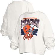 PRESSBOX Women's Pressbox White Syracuse Orange Oversized Janice Retro Waist-Length Pullover Sweatshirt