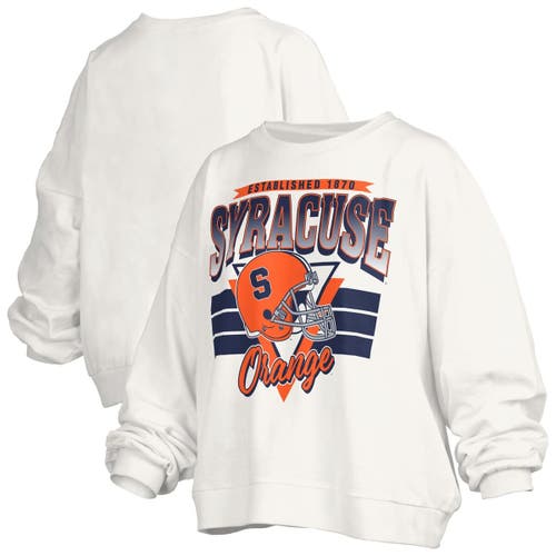 Pressbox White Syracuse Orange Oversized Janice Retro Waist-length Pullover Sweatshirt