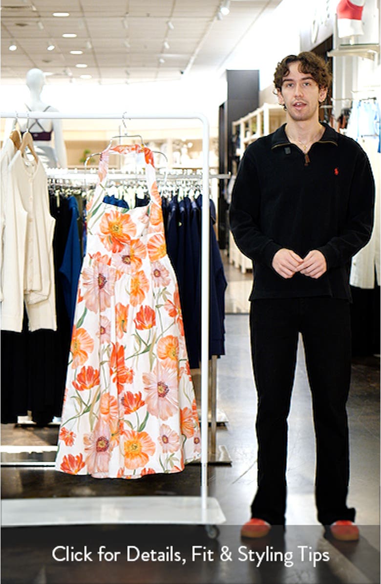 Camellia Floral Halter Neck Stretch Cotton Dress, sales video thumbnail