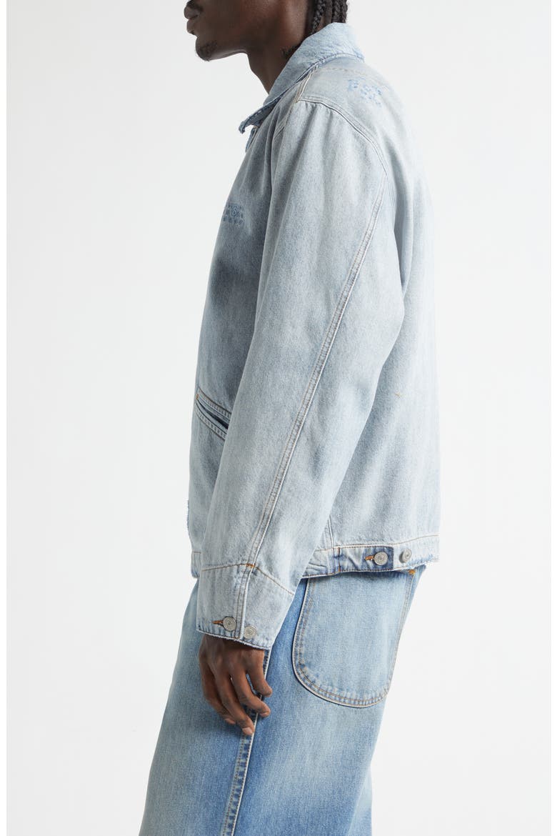 Distressed Zip-Up Denim Trucker Jacket, Alternate, color, LIGHT BLUE
