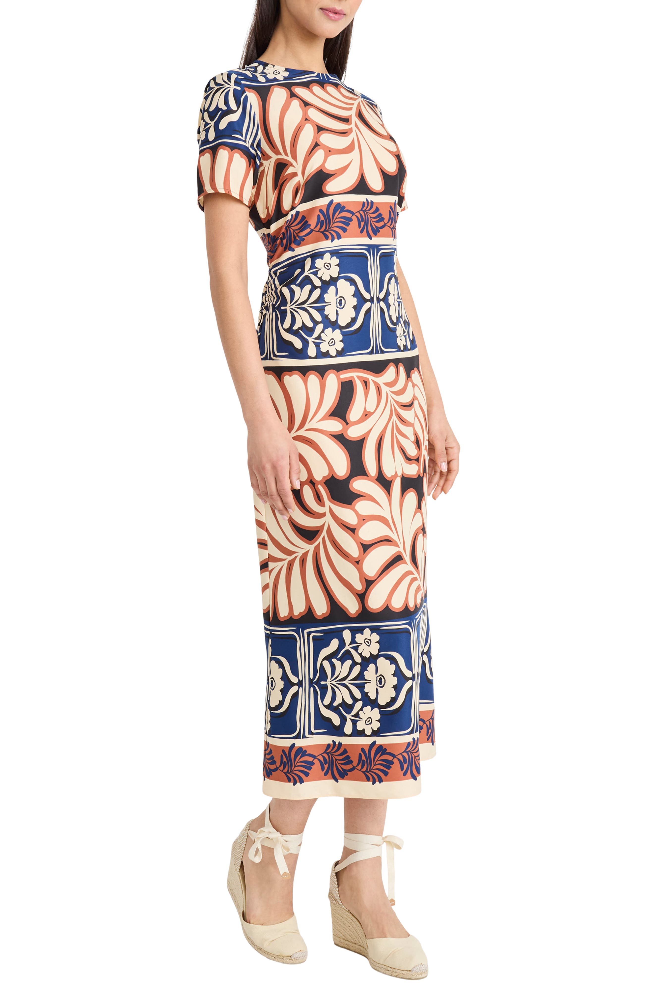 Abstract Floral Short Sleeve Maxi Dress