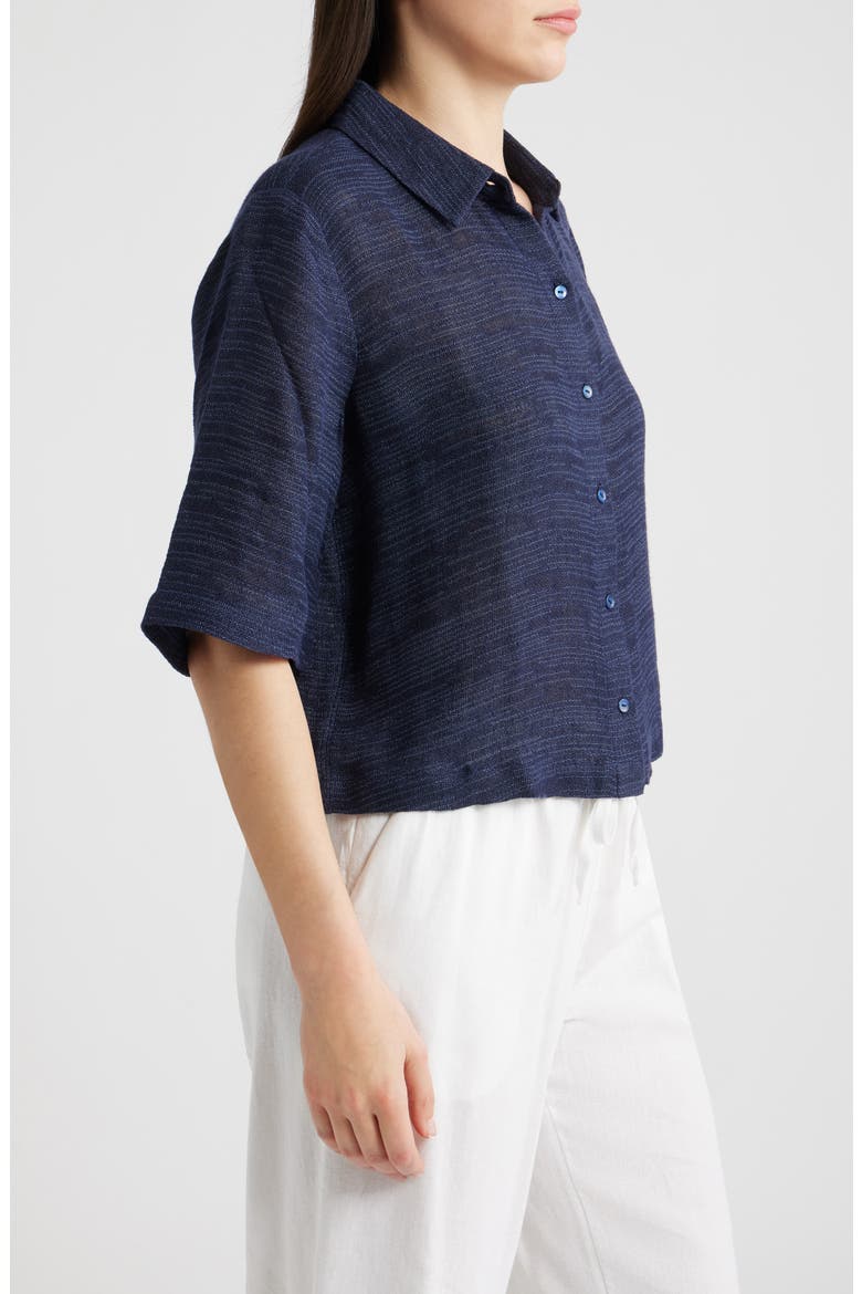 Short Sleeve Organic Linen Blend Button-Up Shirt, Alternate, color, INK