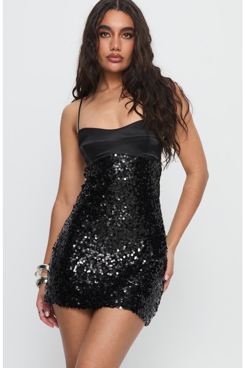 Alishia Sequin Satin Cocktail Minidress, Alternate, color, BLACK