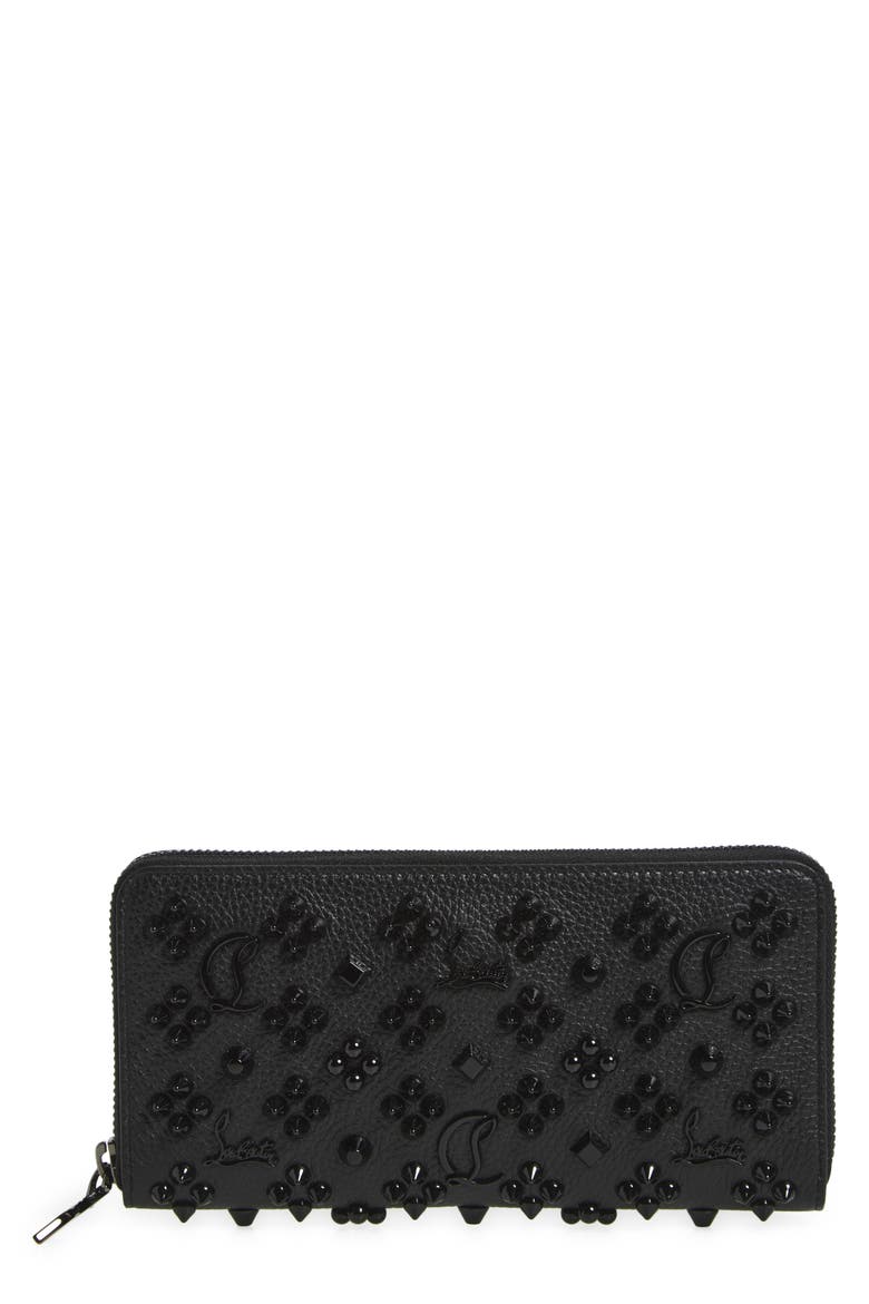 Panettone Spiked Calfskin Wallet, Main, color, BLACK/ ULTRABLACK