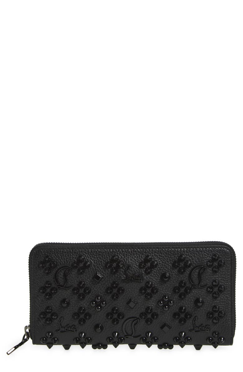Christian Louboutin Panettone Spiked Calfskin Wallet, Main, color, Black/ Ultrablack