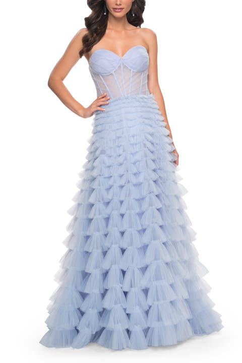 A-Line Ruffle Tulle Prom Dress with Sweetheart Top