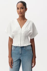 Exquise Cherelle Pleated Detail Linen Blouse
