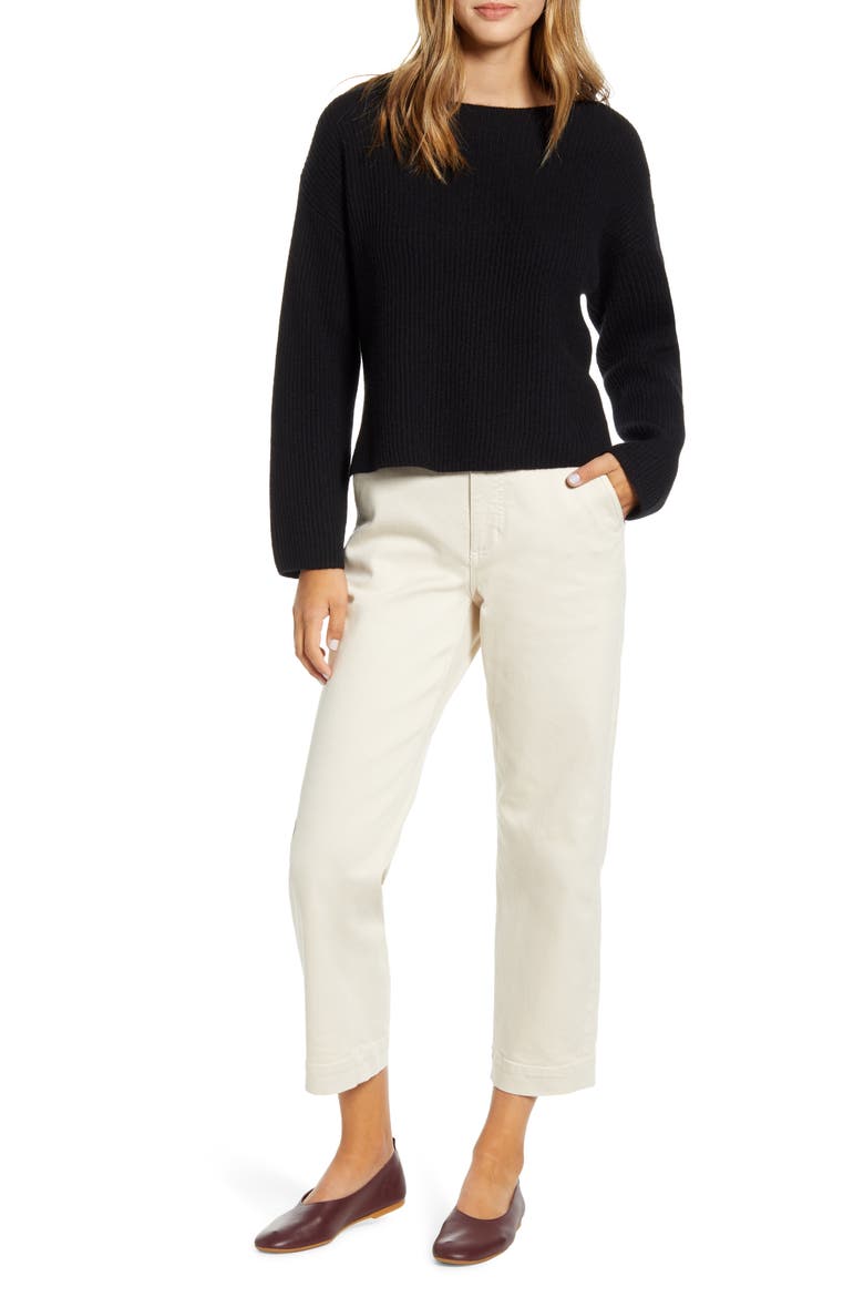 The Cashmere Rib Boatneck Sweater, Alternate, color, BLACK