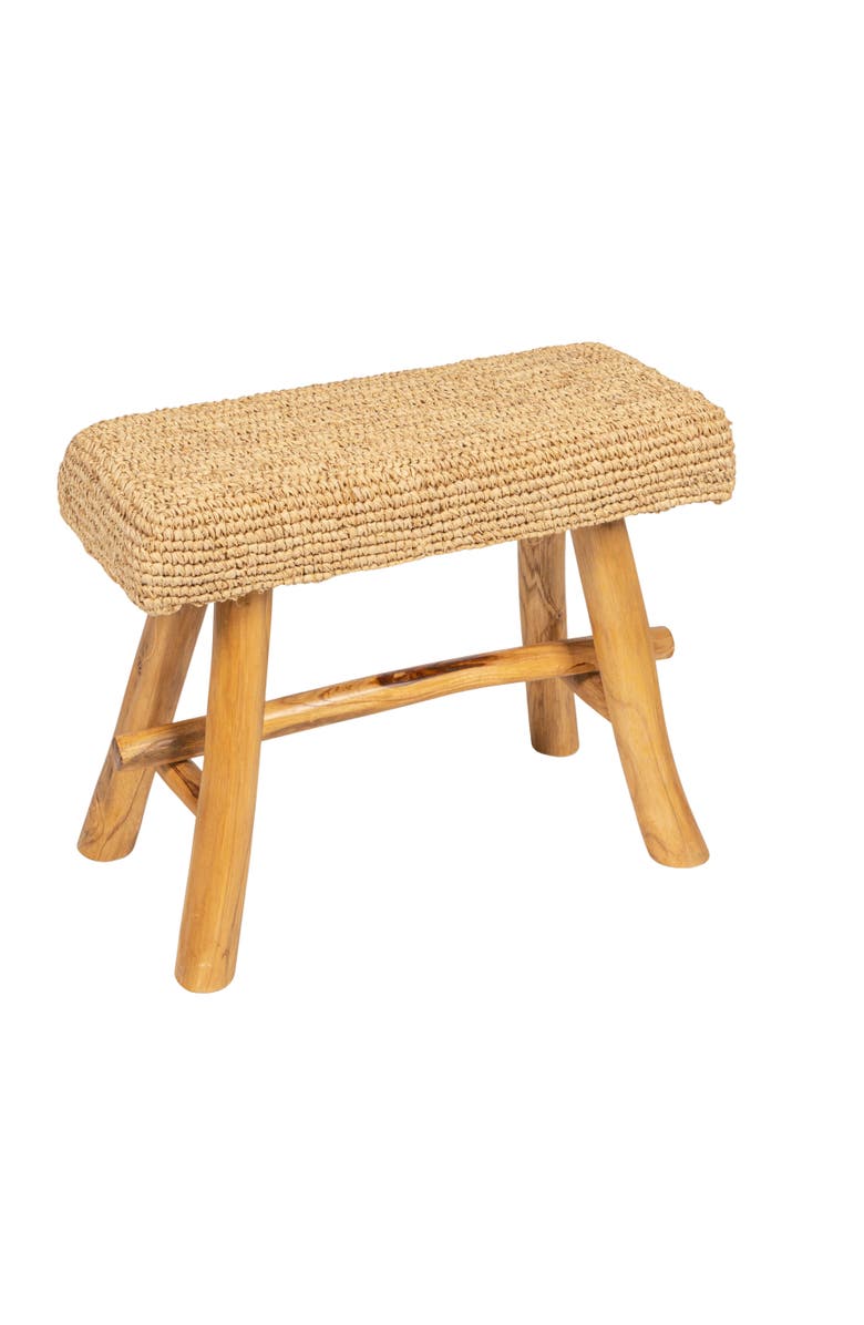 Storied Home Woven Mendong and Teakwood Stool, Natural, Main, color, Natural