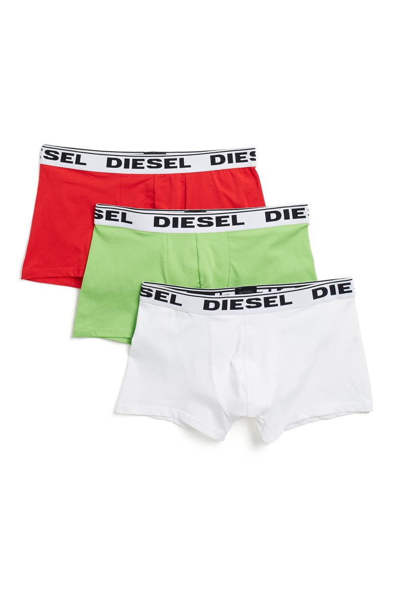 DIESEL Contrast Logo Boxer Briefs - Pack of 3, Main, color, RED/GREEN/WHITE