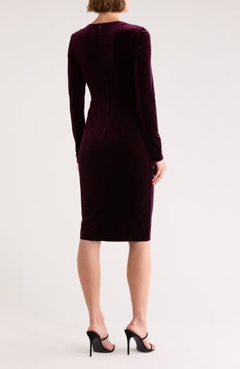 Long Sleeve Ruched Velvet Midi Dress