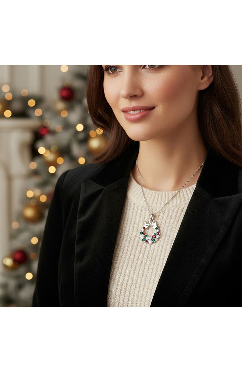 BLING JEWELRY Christmas Wreath Pendant Necklace, Alternate, color, 