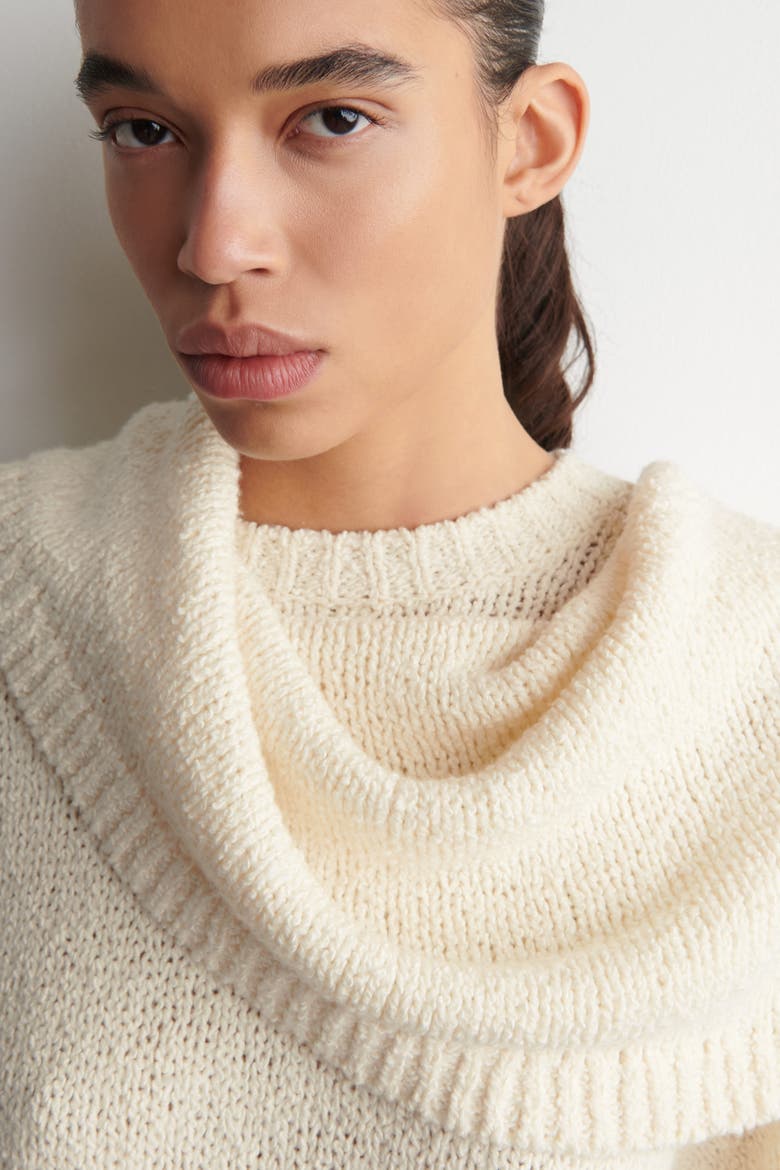Layered Shawl Merino-Cashmere Sweater, Alternate, color, WHITE