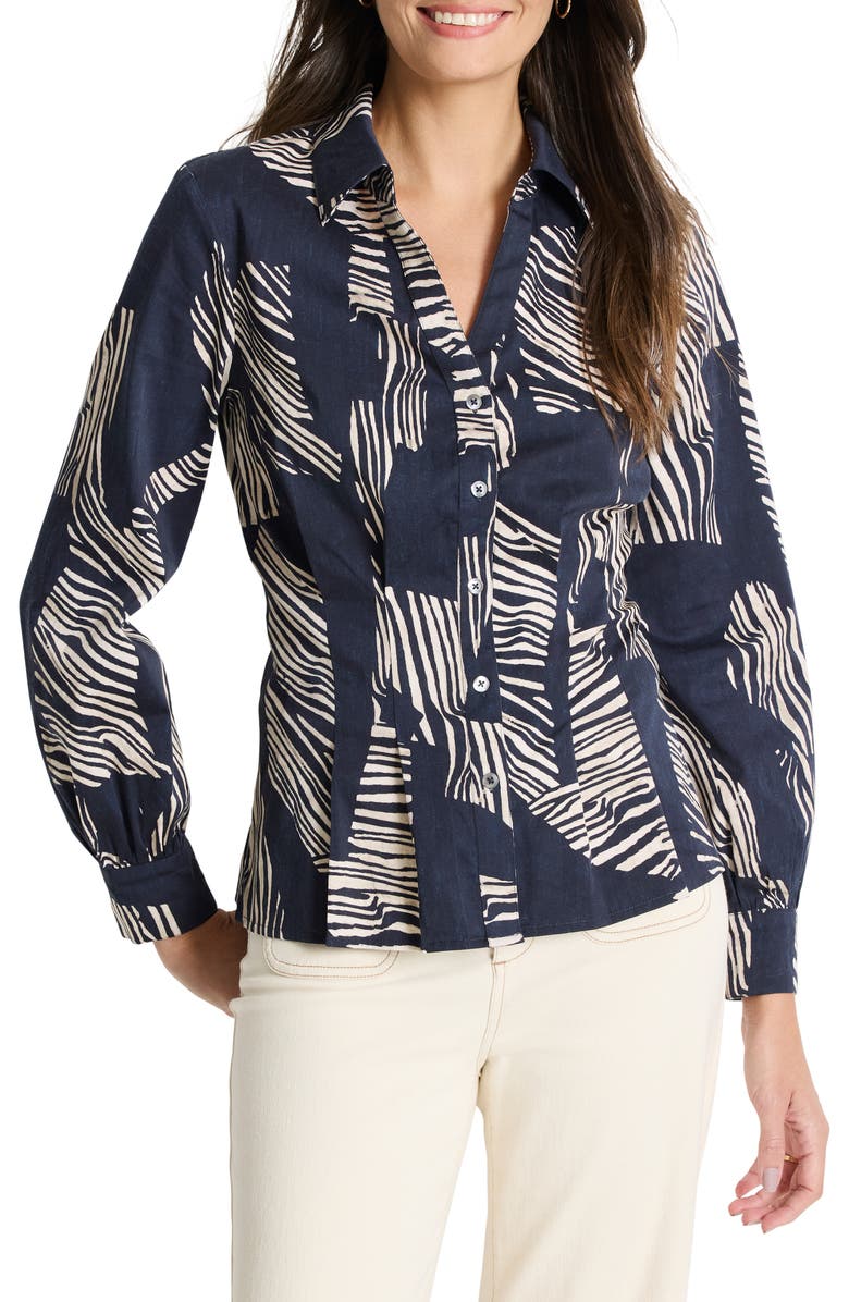 NIC+ZOE Zebra Stripe Stretch Cotton Button-Up Shirt, Main, color, 
