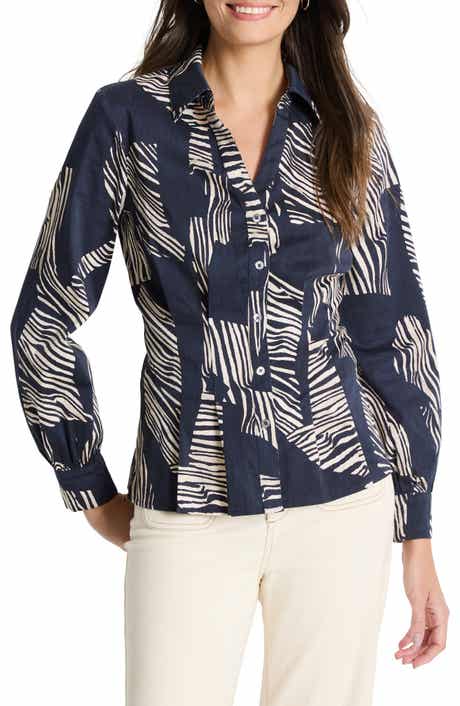 NIC+ZOE Zebra Stripe Stretch Cotton Button-Up Shirt