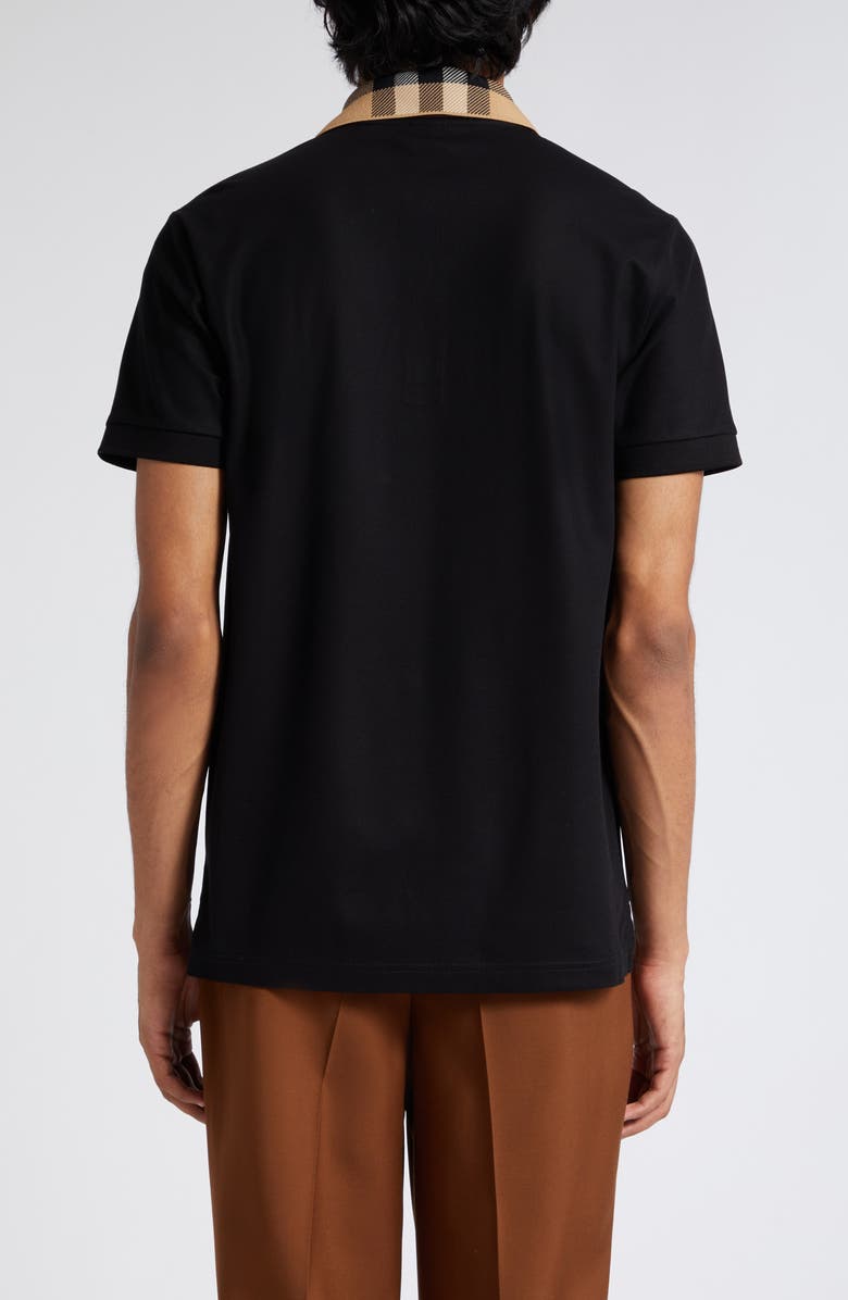 Burberry Cody Check Collar Cotton Piqué Polo, Alternate, color, Black