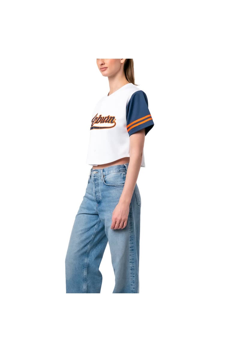 Women's Established & Co. White Auburn Tigers Baseball Jersey Cropped T-Shirt, Alternate, color, White