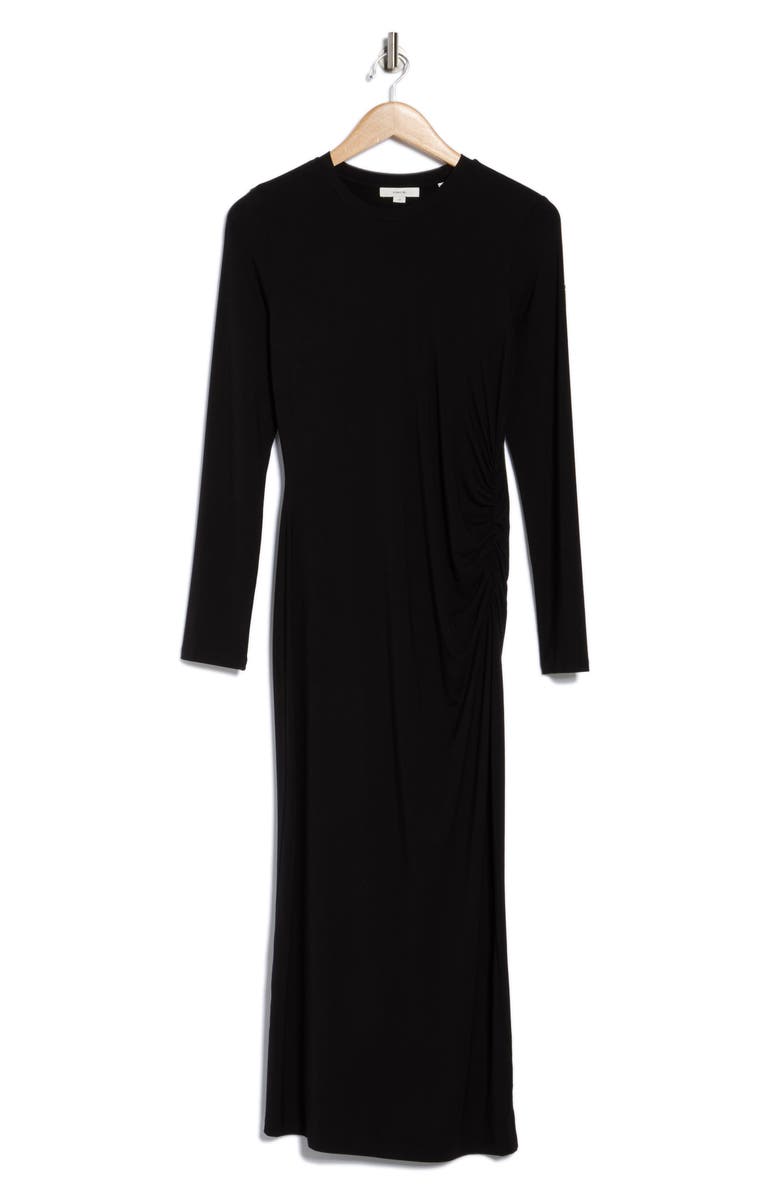 Vince Long Sleeve Ruched Dress, Alternate, color, Black