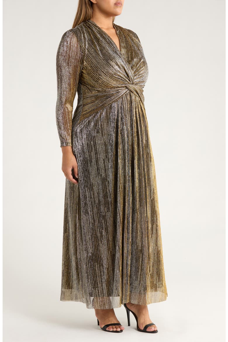 Metallic Twist Front Long Sleeve Maxi Dress, Alternate, color, GOLD/ ANNE BLACK