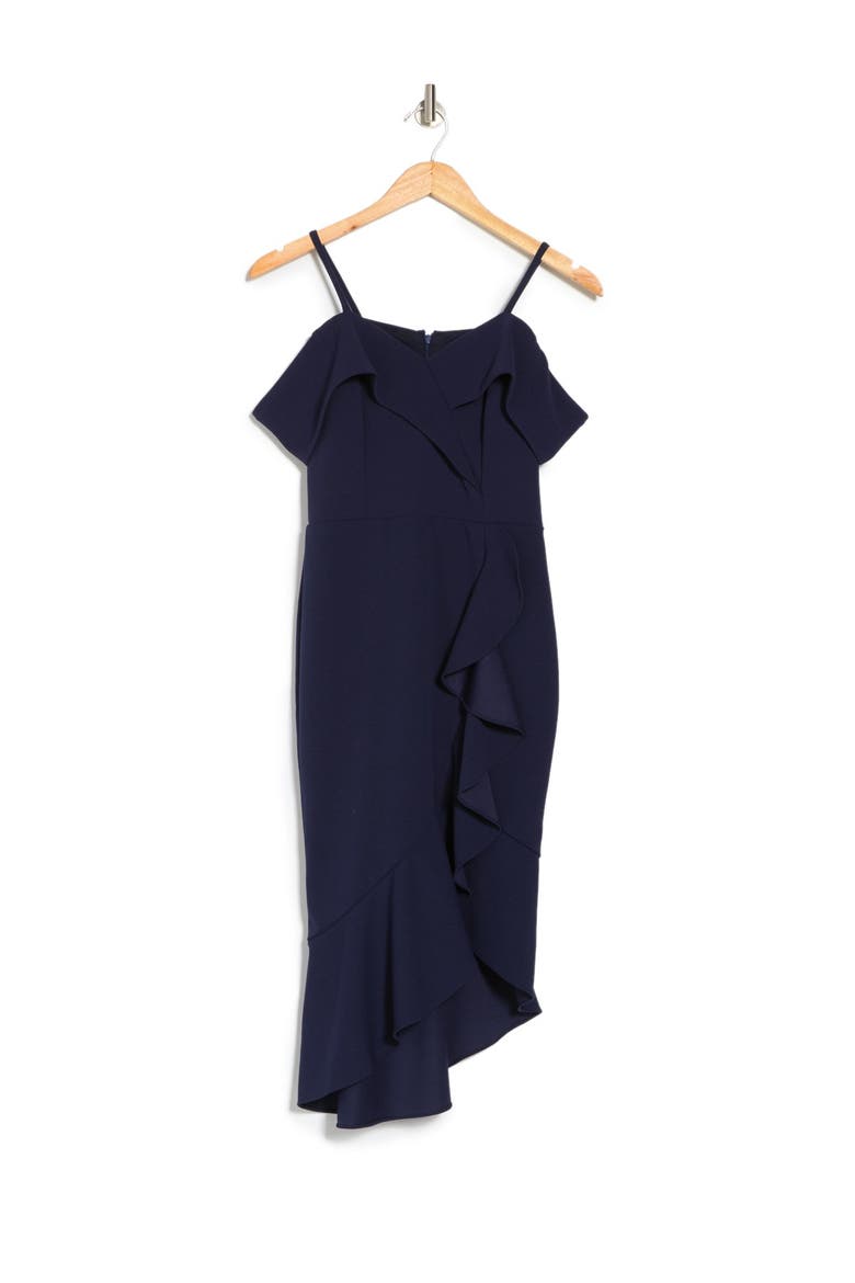Cold Shoulder Ruffle Hem Midi Dress, Alternate, color, NVY