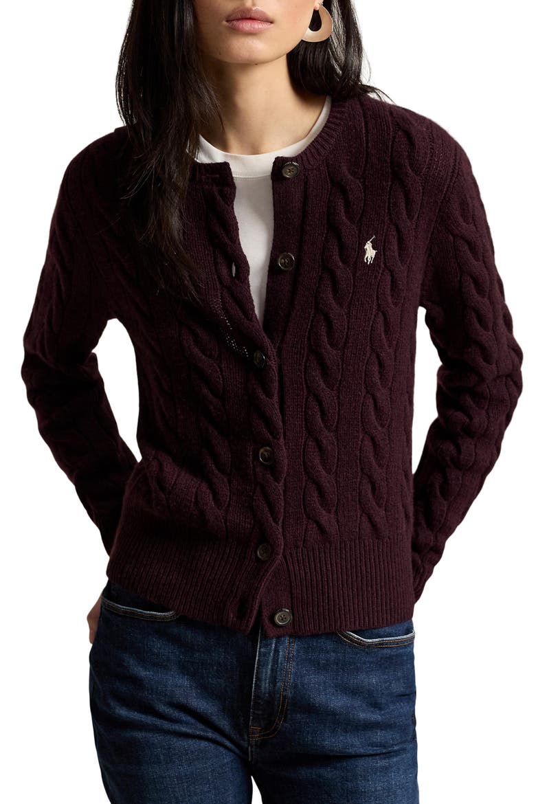 Wool & Cashmere Cardigan, Main, color, DAMSON