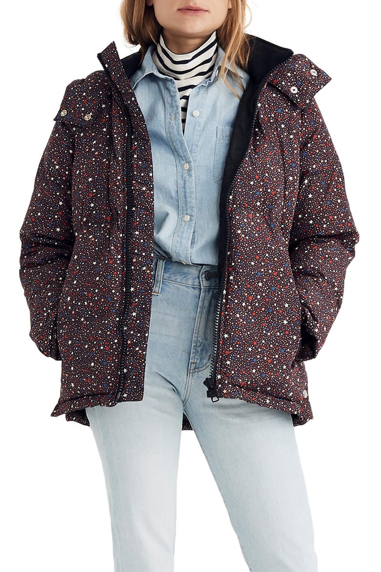 Starry Night Quilted Puffer Parka, Main, color, DARK MEDITERRANEAN