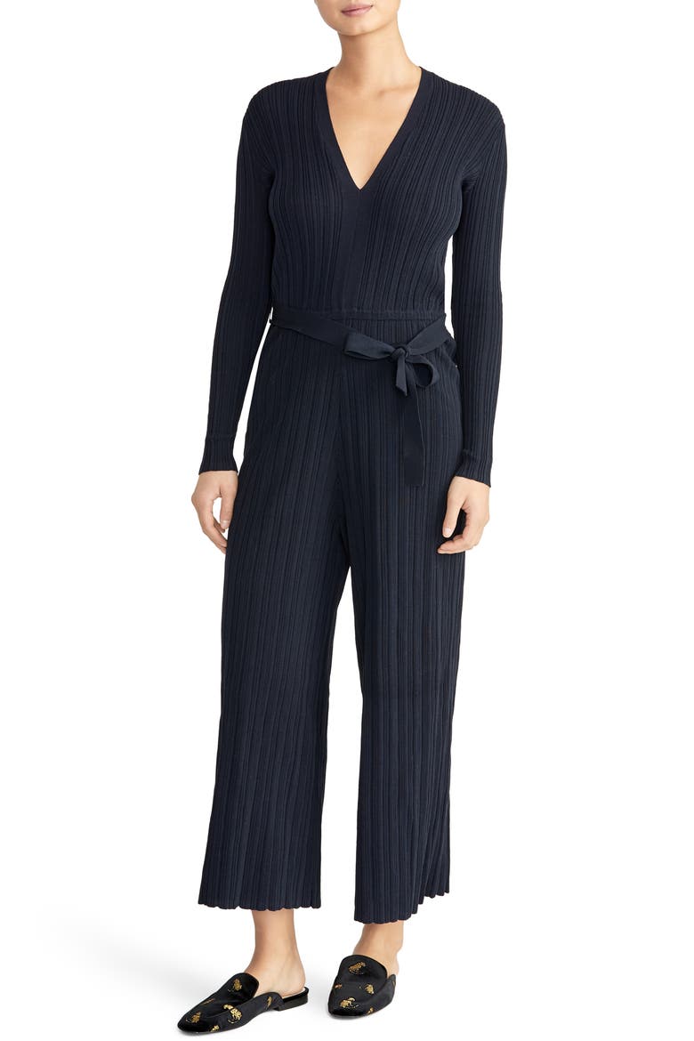 Long Sleeve Ribbed Jumpsuit, Main, color, TRUE NAVY