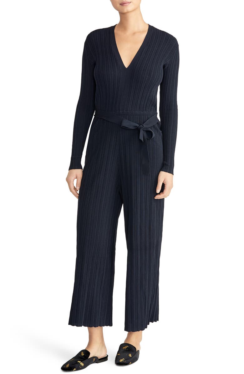 Rachel Roy Collection Long Sleeve Ribbed Jumpsuit, Main, color, 