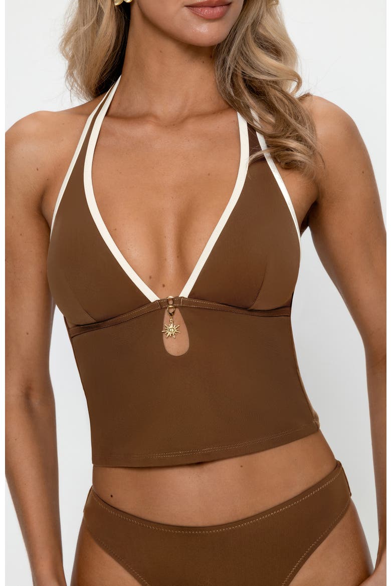 Halter High Leg Tankini Set, Alternate, color, Brown
