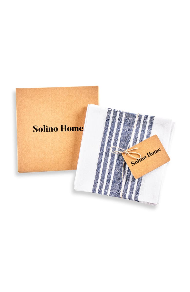 Solino Home Linen Cocktail Napkins - Farmhouse, Alternate, color, Navy And White