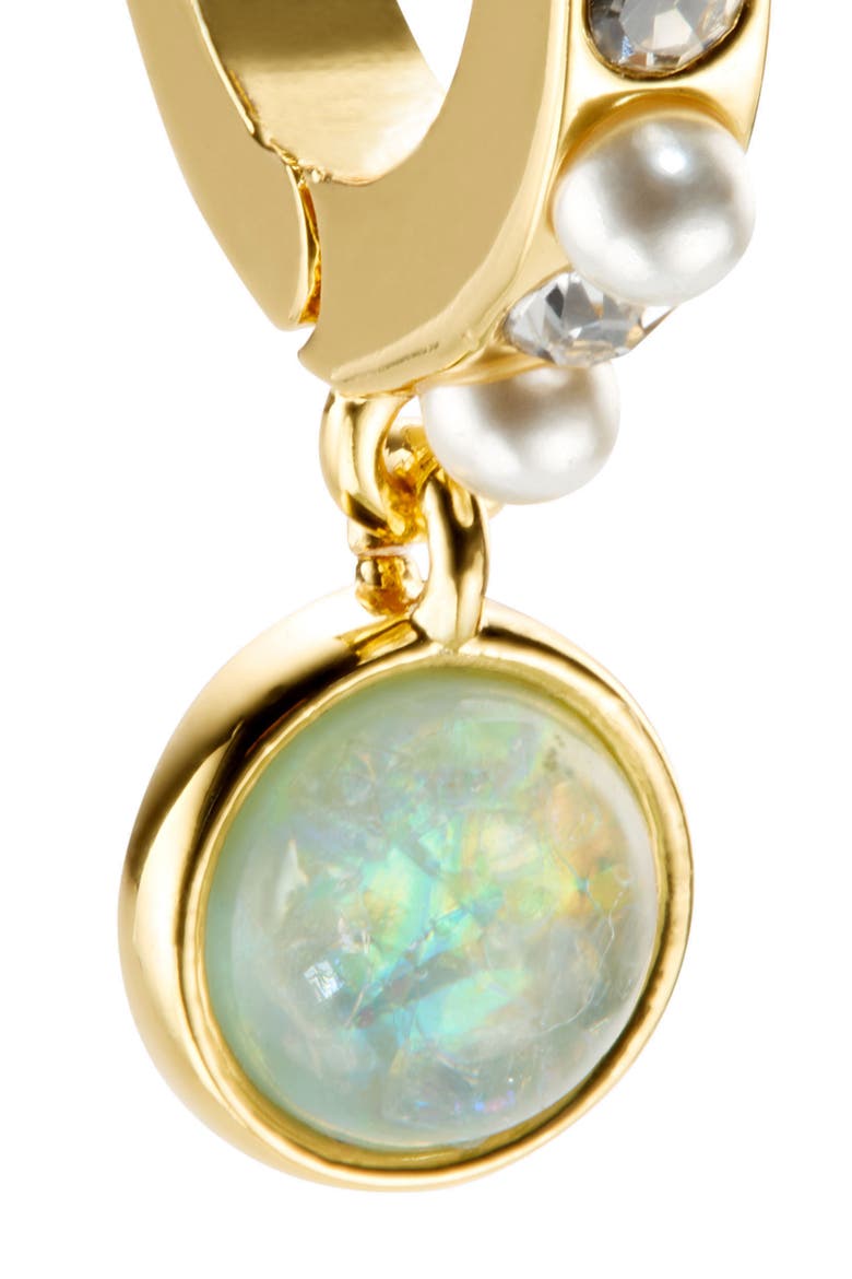 Cabochon & Faux Pearl Huggie Drop Earrings, Alternate, color, OPAL