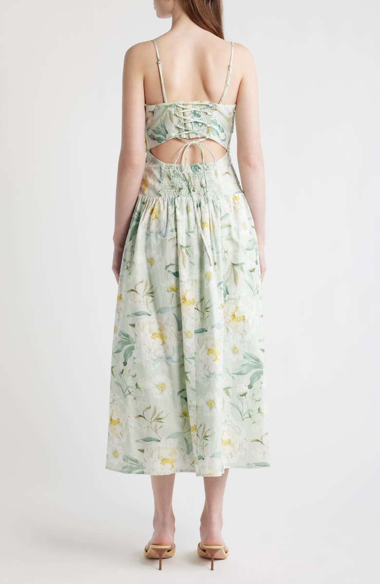 En Saison Marlowe Floral Cutout Back Drop Waist Midi Dress, Alternate, color, Sage White Yellow