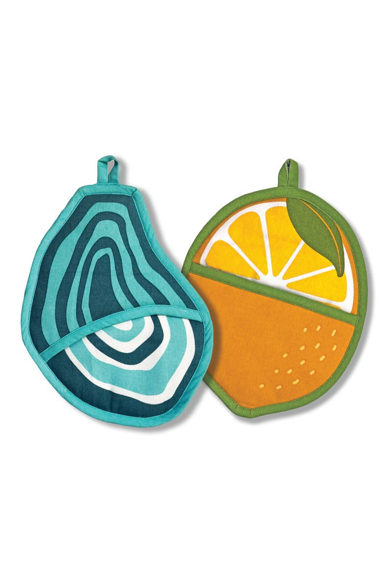 Oyster & Lemon Pot Holders Set of 2, Main, color, Blue