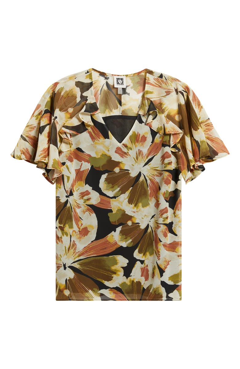 Anne Klein Print Flutter Sleeve Top, Alternate, color, Anne Black/ Green Multi