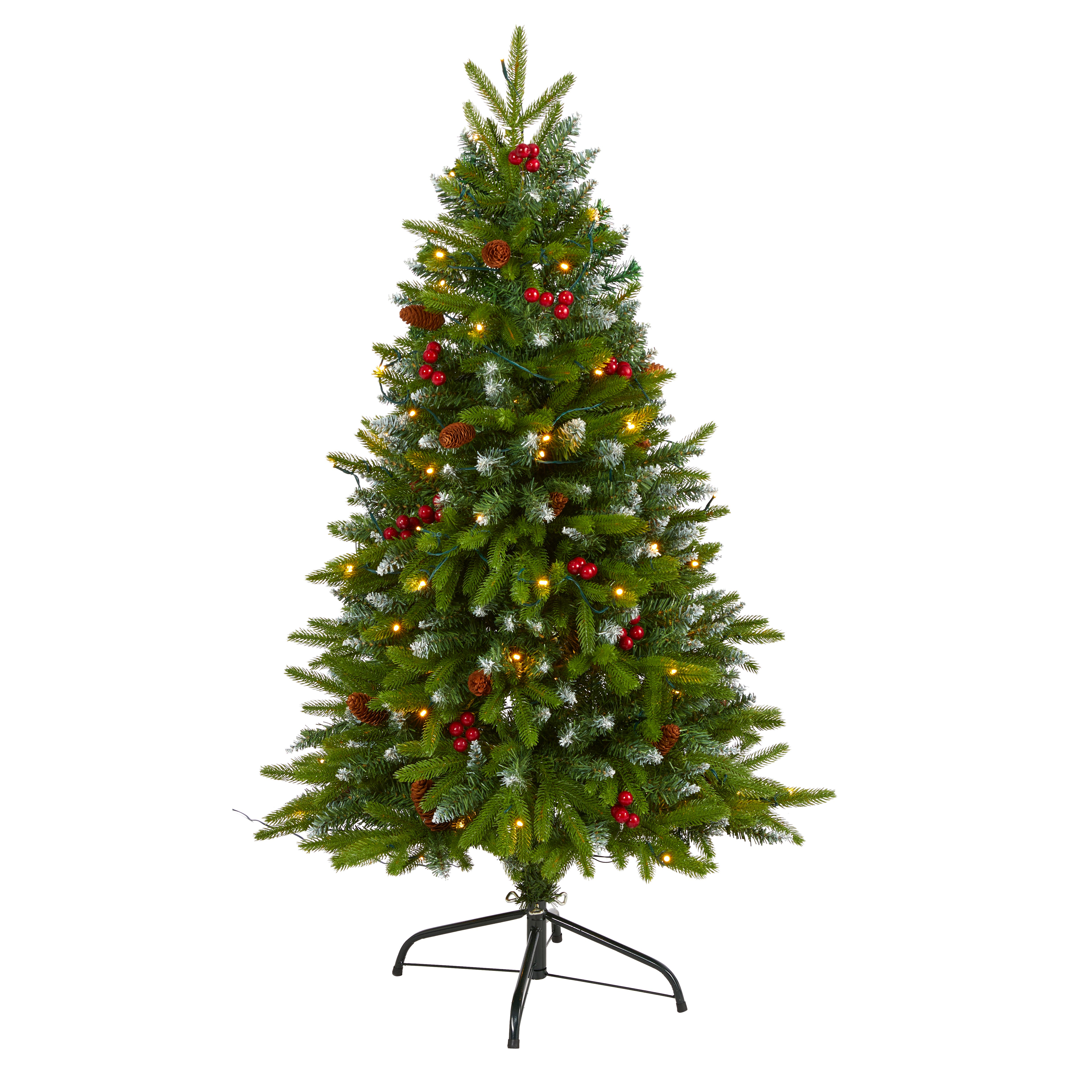 4-ft Snow-tipped Portland Spruce Artificial Christmas Tree With Frosted Berries And Pinecones With 100 Clear Led Lights