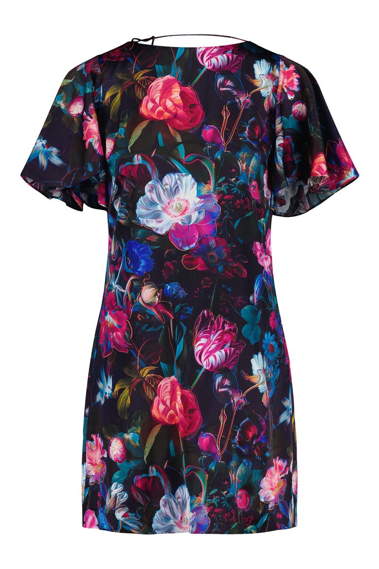 Alara Short Sleeve Cowl Back Shift Dress, Alternate, color, BLACK MULTI