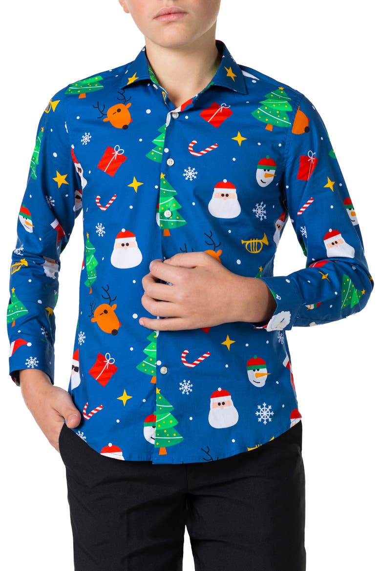 Kids' Festivity Blue Long Sleeve Dress Shirt, Main, color, BLUE