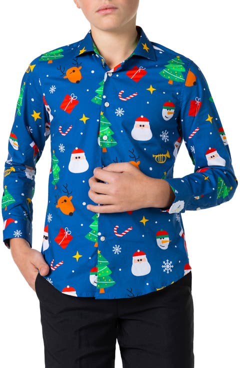 Kids' Festivity Blue Long Sleeve Dress Shirt