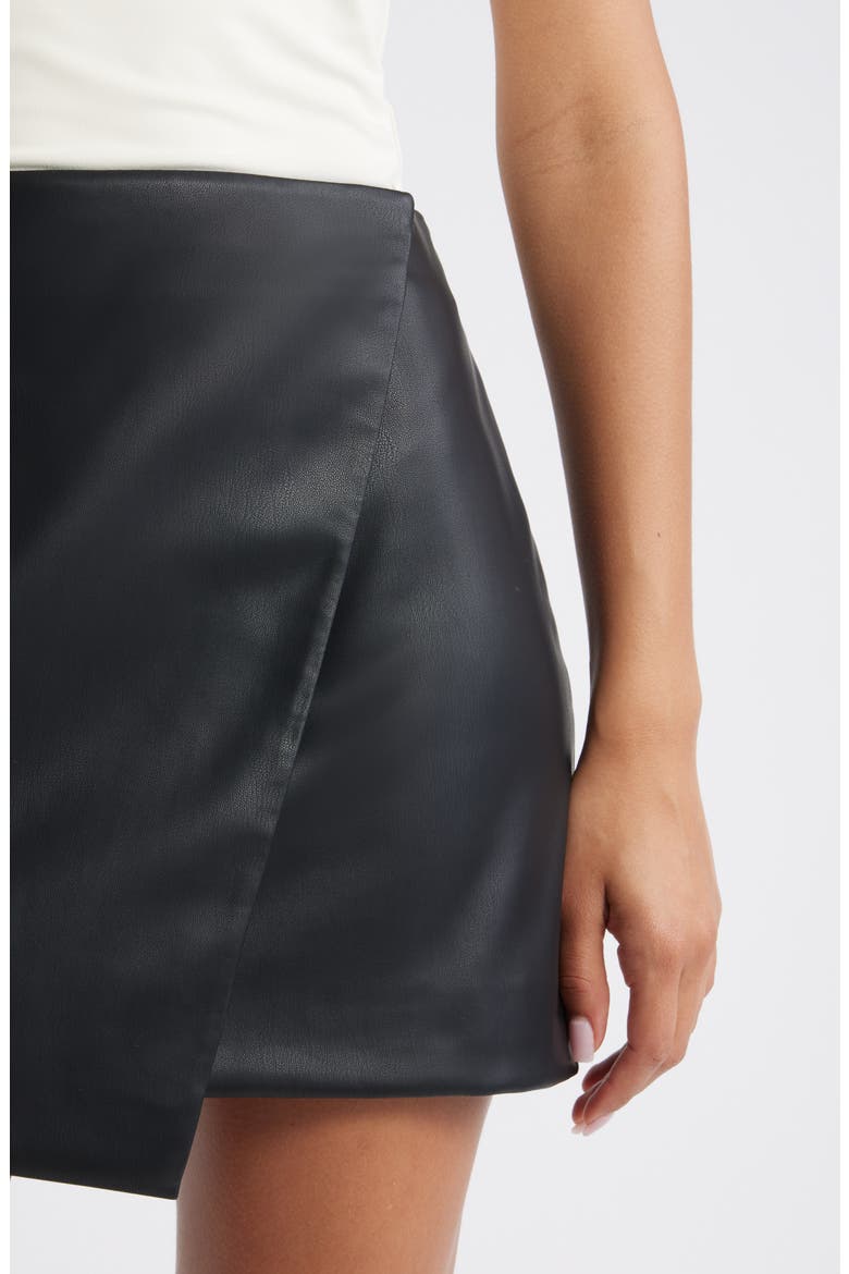 Faux Leather Wrap Miniskirt, Alternate, color, BLACK