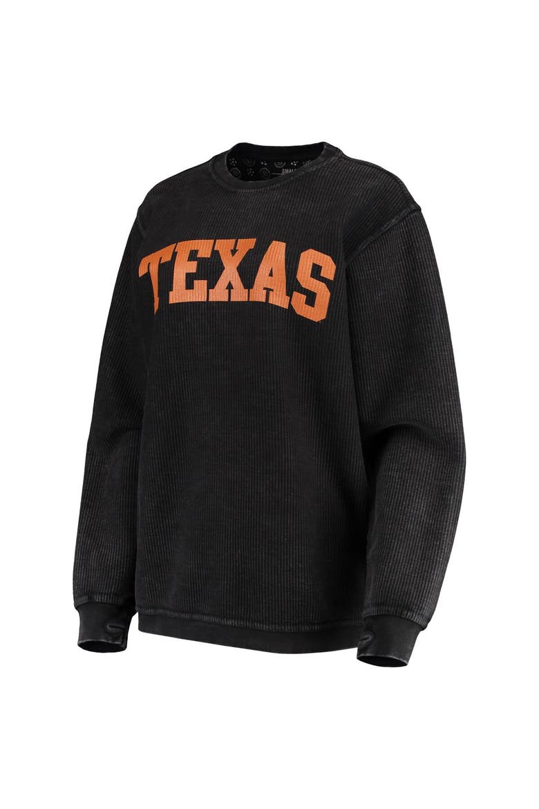 Women's Pressbox Black Texas Longhorns Comfy Cord Vintage Wash Basic Arch Pullover Sweatshirt, Alternate, color, Black